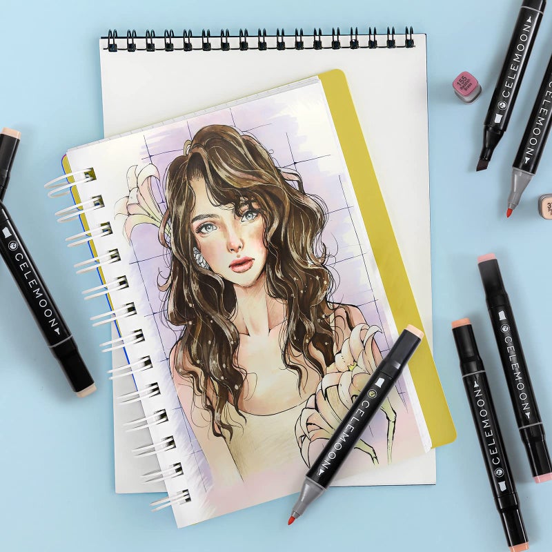 CeleMoon 36 Skin Tone Colors Dual Tip Alcohol Markers Pens, Fine and Broad Chisel, Sketch Art Marker, Permanent for Coloring, Drawing, Portrait Illustration, Mid-tone Skin Tone and Hair Shades - Image 5